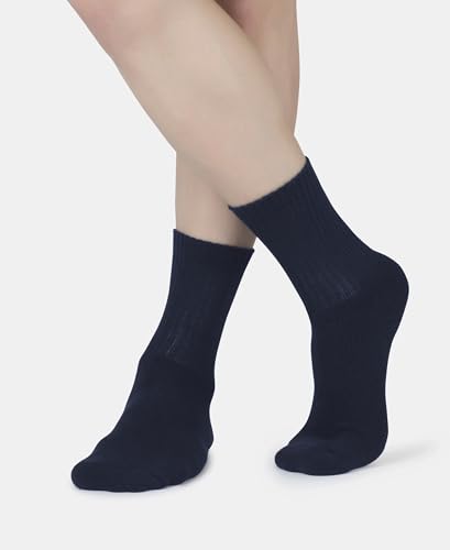 Image of Jockey 7035 Men's Compact Cotton Terry Crew Length Socks With StayFresh Treatment (Pack of 3) Navy, Grey Melange & Stellar FREE SIZE
