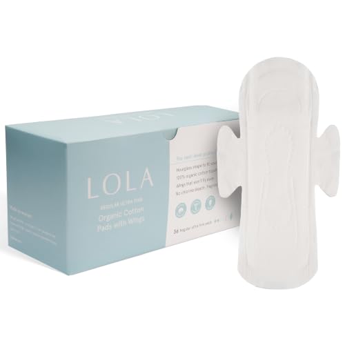 Image of LOLA Cotton Pads, Ultra Thin with Wings, Regular, 36 Count | Organic Cotton, Hypoallergenic Material, Organic Panty Liners