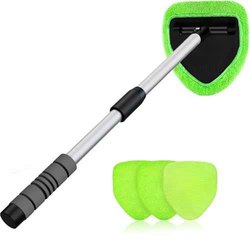 XINDELL 29-inch Windshield Cleaner Tool – Car Interior Window Cleaning Kit with Extended Long Handle & 4 Microfiber Pads, Auto Wiper Windshield Brush for Car, Trucks, SUVs, RVs & Home