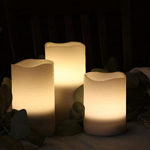 Image of Rhytsing Grey Battery Operated Flameless Led Candles with Timer Function, Warm White Light, Real Wax Finish, 6 Batteries Included - Set of 3