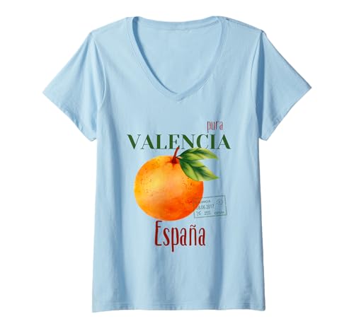 Mulher pura Valência Espanha Espanha viagem aguarela laranja fruta t-shirt decote em V