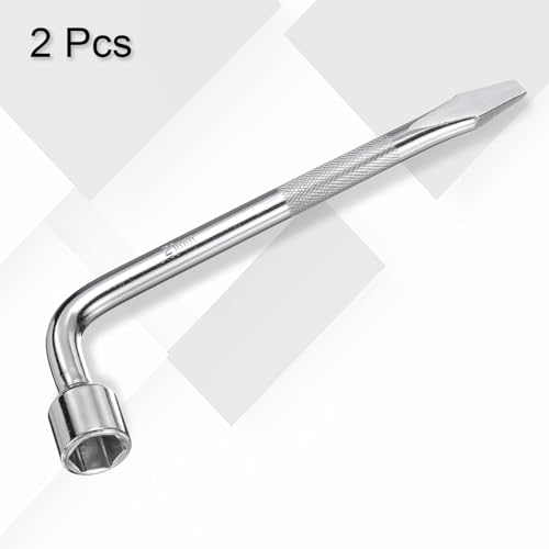 Image of HARFINGTON 2pcs Car Spare Tire Lug Wrench 21mm Carbon Steel l Type Slotted End Hexagon Socket Wrench L-Shaped Tire Repair Tool for Automobile Repair