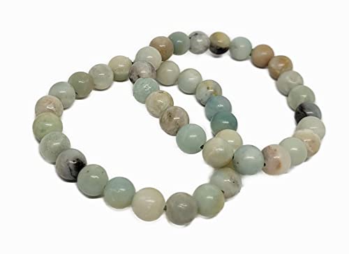 Image of Pachamama Essentials Amazonite Natural Gemstone Bracelet 7-7.5 In Stretch Gems Stones 8mm Round - Beads Healing Crystals Quartz - Chakra Bracelet (Amazonite)