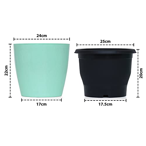 Livzing 10 Inch Self Watering Planter Pots Plastic,Virgin Plastic Pots for Plants, Modern Plant Pot,Outer Colored Pot and Inner Black Pot,Flower Pots for Indoor/Outdoor/Balcony,Blue-Pack of 5