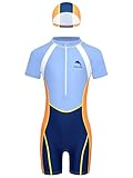 Fldy Bambini Costume da Bagno Pezzi Anti UV UPF Rashguard Body Tutina con Cuffia da Bagno Piscina Completo Muta da Sub Surf Arancia 11-12 Anni