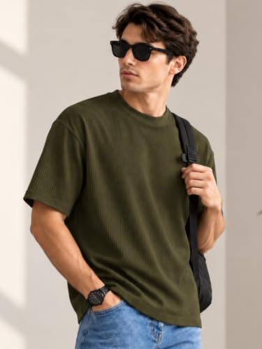 Image of Leriya Fashion T Shirt for Man | Men Luxury Vertical Stripe Textured T-Shirt | Classic Crew Neck Short Sleeve Knit Tee | Cotton Tshirts for Men | Regular Fit Soft Tshirt with Modern Golf Athletic