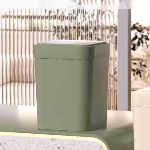 Pattumiera Domestica Con Coperchio Quadrato A Scomparsa Bottone Ufficio(Green)