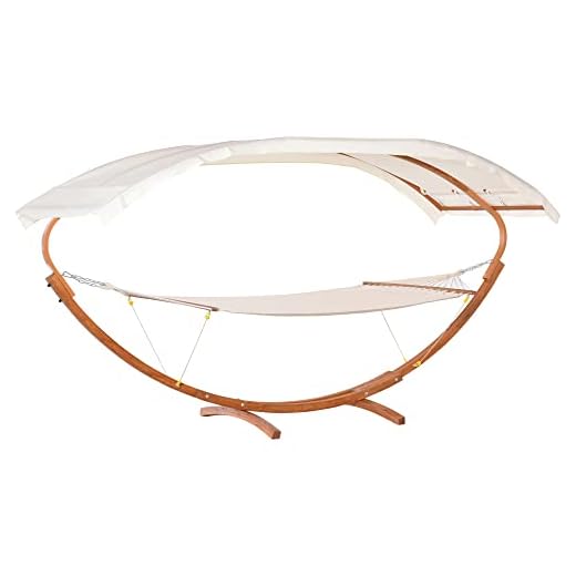 Outsunny 13' Wooden Arc Hammock with Canopy, Outdoor Hammock, Single Bed with Modern Curved Stand for Patio Backyard, Comfortable Polyester Fabic and Steel, White