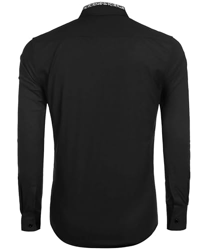 Image of Mens Shirt | Black Cotton Blend Casual | Regular Fit | Full Sleeve | Printed Spread Collar | Solid Plain Style | Summer Office Wear | Stylish Shirt for Men