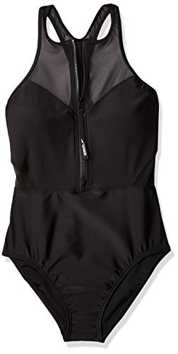 Speedo Women's Swimsuit One Piece High Neck Contemporary Cut Speedo Black Zip 10