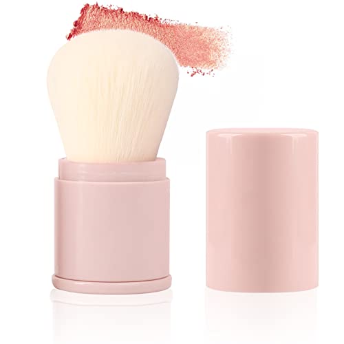 Portable Travel Powder Blush Brush By Enzo Ken, Retractable Makeup Brushes With Cover, Small Kabuki Brush For Contour Face, Buffing, Bronzer. Premium Vegan Plant Fiber, Flawless Powder Cosmetics. (Pink04) #TOP3