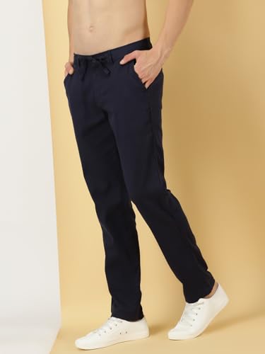 Image of Thomas Scott Men's | Solid | Light Weight | Breathable Fabric | Elasticated Waist | Mid Rise | Regular Fit | Cotton Blend | Button with Drawstring | Chino Trouser | Pants