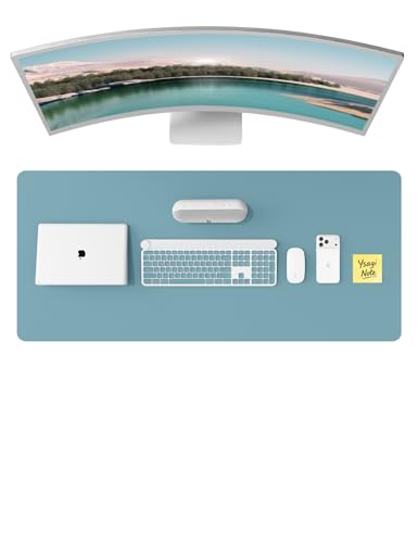 Image of YSAGi Leather Desk Pad Protector, Office Desk Mat, Large Mouse Pad, Non-Slip PU Leather Desk Blotter, Laptop Desk Pad, Waterproof Desk Writing Pad for Office and Home (Aquamarine, 47 inch x 17 inch)
