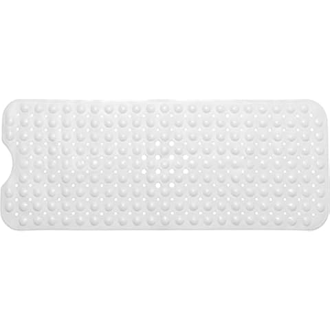 White Non-Slip Bath Mat with Ultra-Strong Suction Cups - Anti-Mould Latex-Free 80x40cm Washable Silicone Rubber Cover