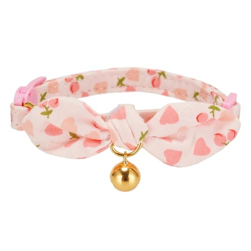 YUDOTE Weiches Baumwoll-Katzenhalsband mit Abnehmbarer handgebundener Fliege, 2er Pack Kätzchenhalsbänder mit Schnellverschluss und Glocke für weibliche Katzen zum Anziehen,Rosa Kirsche