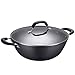 Wok De Hierro Fundido Con Tapa De Madera,Wok Sartén De Hierro Fundido - Wok Con Tapa De Cubierta De Vidrio Y Base Plana,Wok Pre-sazonado Hierro Fundido Antiadherente Plano Con 2 Asas,32cm-A