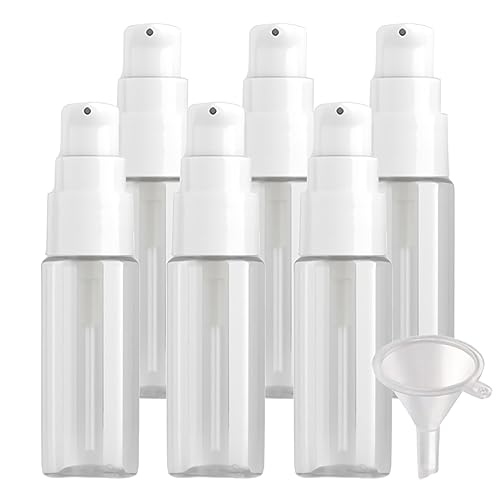ZEOABSY 6 Stück 20ml Leere Transparent Lotionsflasche mit Weiß Pumpe, 20 ml Nachfüllbar Lotion Pumpflasche Reise-Lotionsflasche, Kosmetikbehälter für Essence Shampoo Conditioner + 1 x Trichter