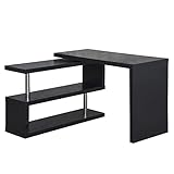 HOMCOM L-shape Computer PC Corner Desk 360 Degree Rotating MDF Hardboard Storage Display Shelf Bookcase Divider Work Station Black