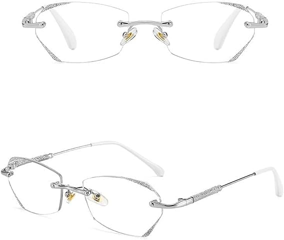 Miniatura 6 de Lentes de prebicia con luz azul sin montura de diamante para mujer, portátiles, ultraligeros, sin marco (+300, blanco)