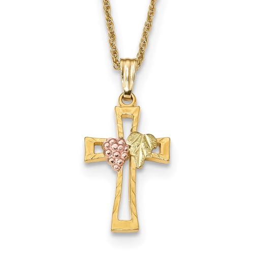 10K Tri-Color Black Hills Gold Crucifix Necklace
