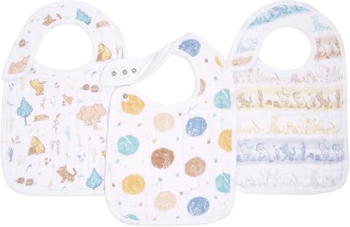 Image of aden + anais™ snap bibs 3 pack cotton muslin jungle jam (Winnie the Pooh)
