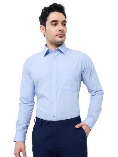 Image of Raymond Men Slim Fit Fil-A-Fil Pattern Pure Cotton Semi Cutaway Collar Full Sleeve Formal Shirt