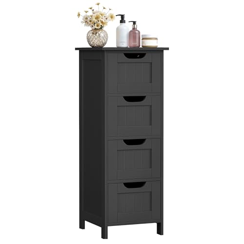 VASAGLE Mobile da Bagno, Cassettiera, Armadio Autoportante, con 4 Cassetti, 30 x 30 x 82 cm, per Bagno, Soggiorno, Sala da Pranzo, Cucina, Stile Moderno, Nero Inchiostro LHC040B01