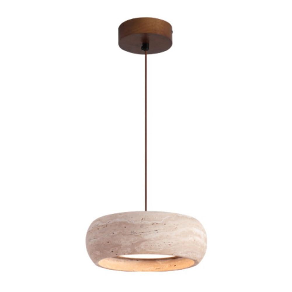 FEITENGDA Modern Yellow Travertine Pendant Light Japanese Cylindrical Stone Shade Hanging Lamp Minimalist Kitchen Island Accent Chandelier for Bedside Dining Room Hallway