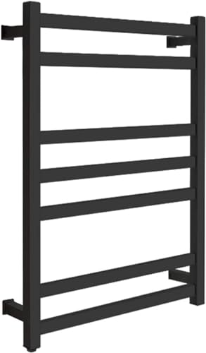 Radiador de baño eléctrico con Calentador de Toallas, Cromado, Recto, 600 x 825 mm, con tendedero calefactado e Interruptor, Blanco/Negro.(Black)