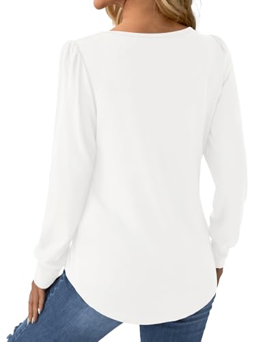 GKBK Women Long Sleeve Shirts Fall Tops Dressy Pleated Scooped Neck Tunic Tops for Leggings White L — view 5