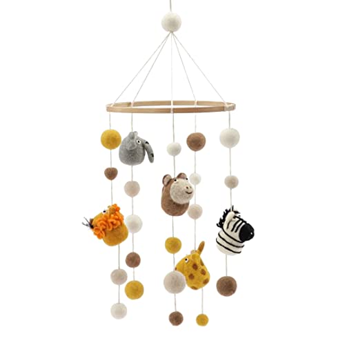 Gry & Sif Mobile Baby aus Filz, Babyglocke, Windspiel für das Babybett, Laufstall oder Wickeltisch, Erstausstattung Neugeborene, Handmade, Fairtrade | Safaritiere