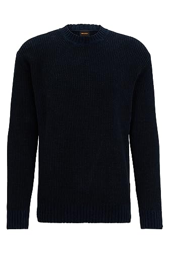BOSS Hommes Pull col rond coton côtelé de bureau et week-end chic