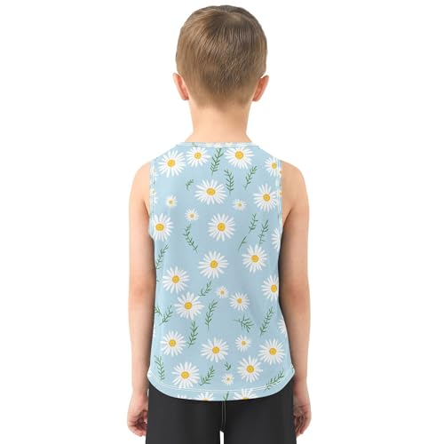 JUNZAN Daisies Blue Boys Athletic Tank Top Sleeveless Toddler Vest Comfy Summer Workout Outfits for Outdoor Beach Fitness 3T3