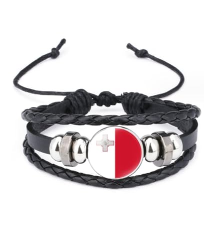 vmcoatdu World Many National Flags Bangle Retro Alloy Leather Bracelet for National Flag Braided Rope Bracelet Bangle, One Size, Metal, alloy
