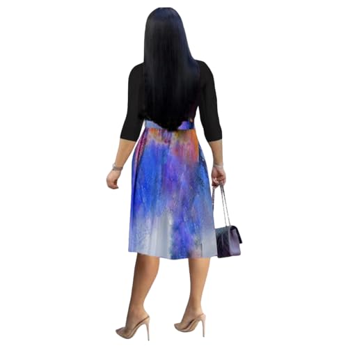 Image of Womens Plus Size Summer Dresses Sexy V Neck Midi Dress Faux Wrap Dress 3 /4 Sleeve Boho Casual Floral A-Line Skirts