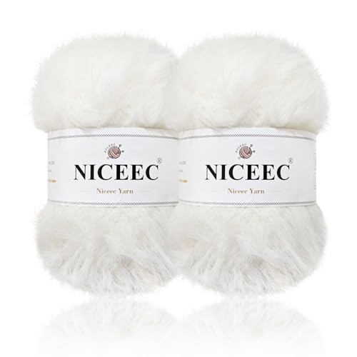 NICEEC 2 Skeins Super Soft Fluffy Yarn, Chunky, Faux Fur,
