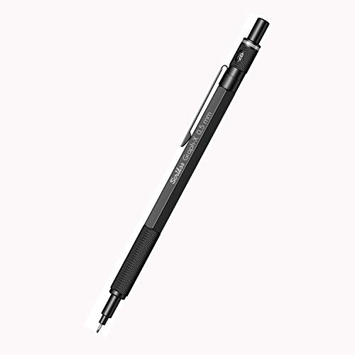 Scrikss Office Graph-X Matt Black Brass Plated Mechanical Pencil with 0.5mm Lead of Grade 2B, Mini Interchangeable Eraser, Push Mechanism, Brass Plated Swing Grip, Made in Turkey 71288