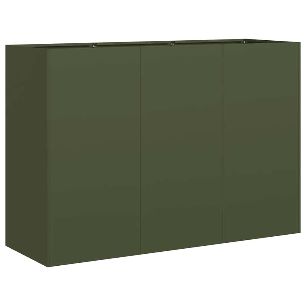 Oliwkowa donica na rośliny ze stali walcowanej na zimno, 120 x 40 x 80 cm, duża podwyższona grządka z otwartym dnem, do ogrodu, na balkon, taras, warzywa, zioła, kwiaty