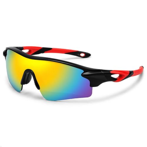 Image of Cycling Goggles for Men & Women | Sports Goggles UV400 Protection | Oversized Sports Sunglasses for Cricket, Running, Driving, Fishing, Hiking & Outdoor Activities (Red : Mercury)