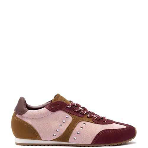 Stella Sneaker In Tulip, Russet And Wine Suede And Silver Metallic Leather