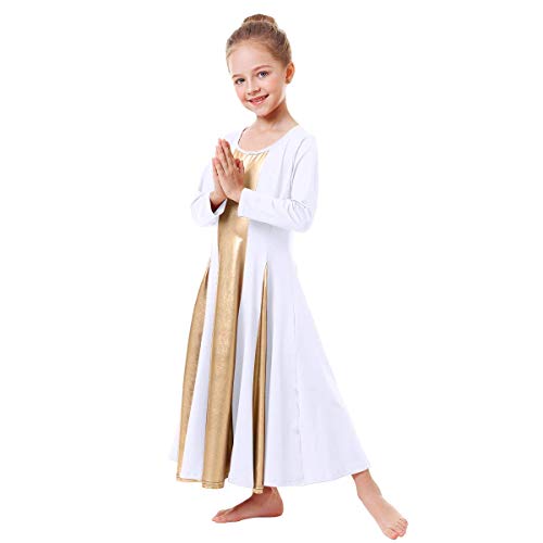 image for IBAKOM Little/Big Girls Metallic Gold Color Block Long Sleeve Liturgic