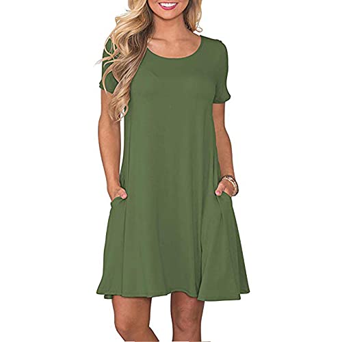 Vestido de Manga Corta para Mujeres Vestido de Camiseta Informal de Verano Vestido de Playa de Vestido de Swing Corta Suelto, S-2xl Cover