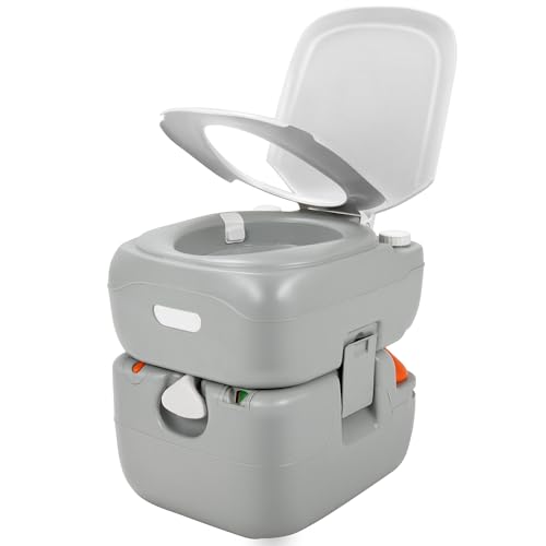 Image of YITAMOTOR Portable Toilet 5.8 Gallon, Camping Porta Potty, RV Toilet with Handle Pump, Level Indicator, for Motorhome Travel, Car, Boat, Indoors and Outdoors