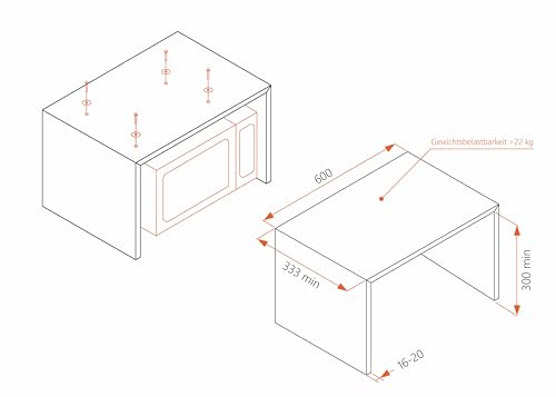 Silva Homeline MW-U 25.4 – Unterbau-Mikrowelle 700 W, 17 L Garraum, 6 Leistungsstufen inkl. Auftauen, 30-Minuten-Timer, akustisches Endsignal, Glasdrehteller 24,5 cm, inkl. Unterbau-Montagematerial –