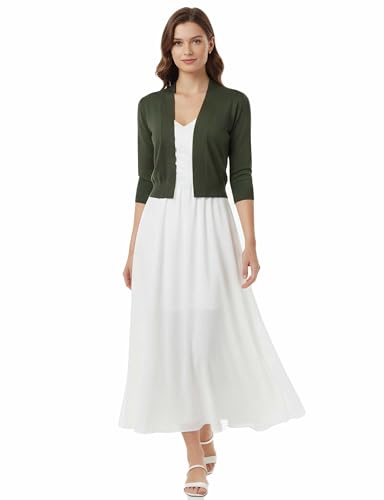 Image of Allsense Women's 3 /4 Sleeve Cropped Shrug Cardigan | Classic Bolero, Open-Front, Lightweight Soft Fine Knit Cover Up