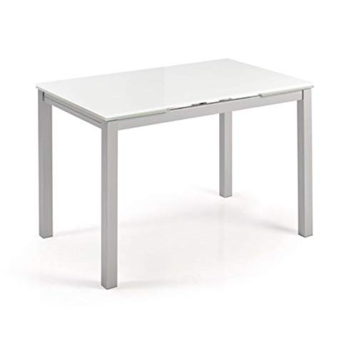 fanmuebles - Mesa Cocina Cristal Extensible Katy - Cristal Blanco Optico, 100 x 60 cm.