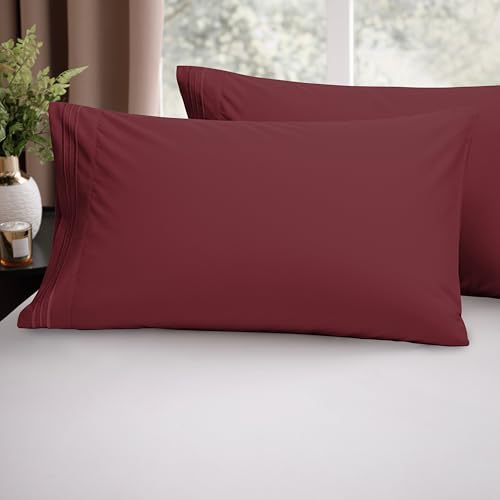 Image of Elegant Comfort Luxury Ultra-Soft 2-Piece Pillowcase Set 1500 Thread Count Egyptian Quality Microfiber Double Brushed-100% Hypoallergenic-Wrinkle Resistant, Standard /Queen Size, Burgundy