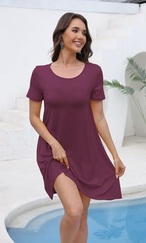 Image of COSSEN Women's Summer 2026 Casual Tshirt Dress Crew Neck Short Sleeve with Pockets Flowy Loose Swing A-Line Sundress