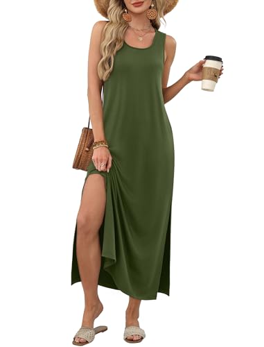 Image of WIHOLL Maxi Dress Summer Dresses 2026 Beach Vacation Clothes Sleeveless Sundresses with Pockets Boho S-3XL