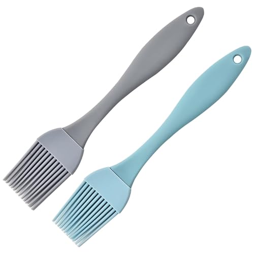 Lot de 2 pinceaux à pâtisserie en silicone de 17 cm pour cuisine, pâtisserie, grill, badigeonnage, barbecue - Gris, bleu